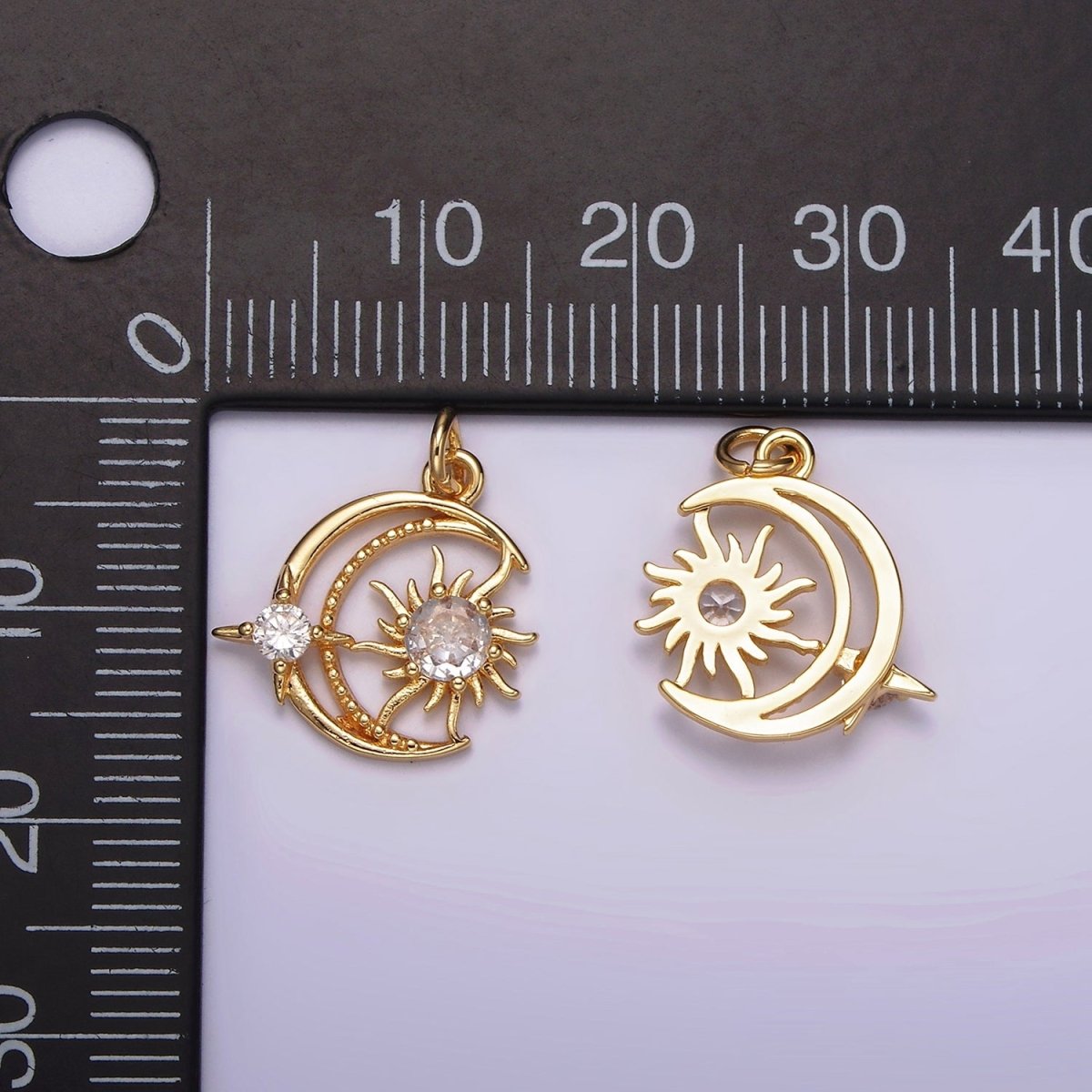 14K Gold Filled Clear CZ Celestial Crescent Moon Sun Star Open Charm | AG528 - DLUXCA