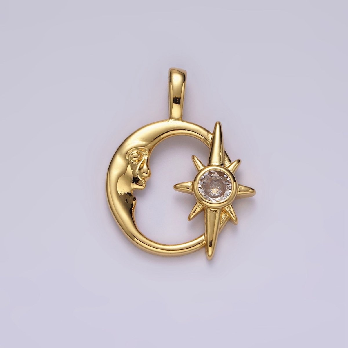 14K Gold Filled Clear CZ Celestial Star Crescent Moon Open Pendant | AA685 - DLUXCA