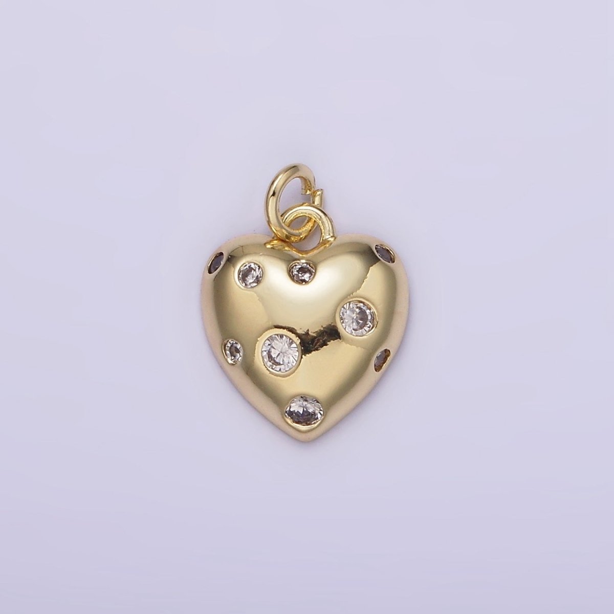 14K Gold Filled Clear CZ Dotted Heart Charm | AG208 - DLUXCA