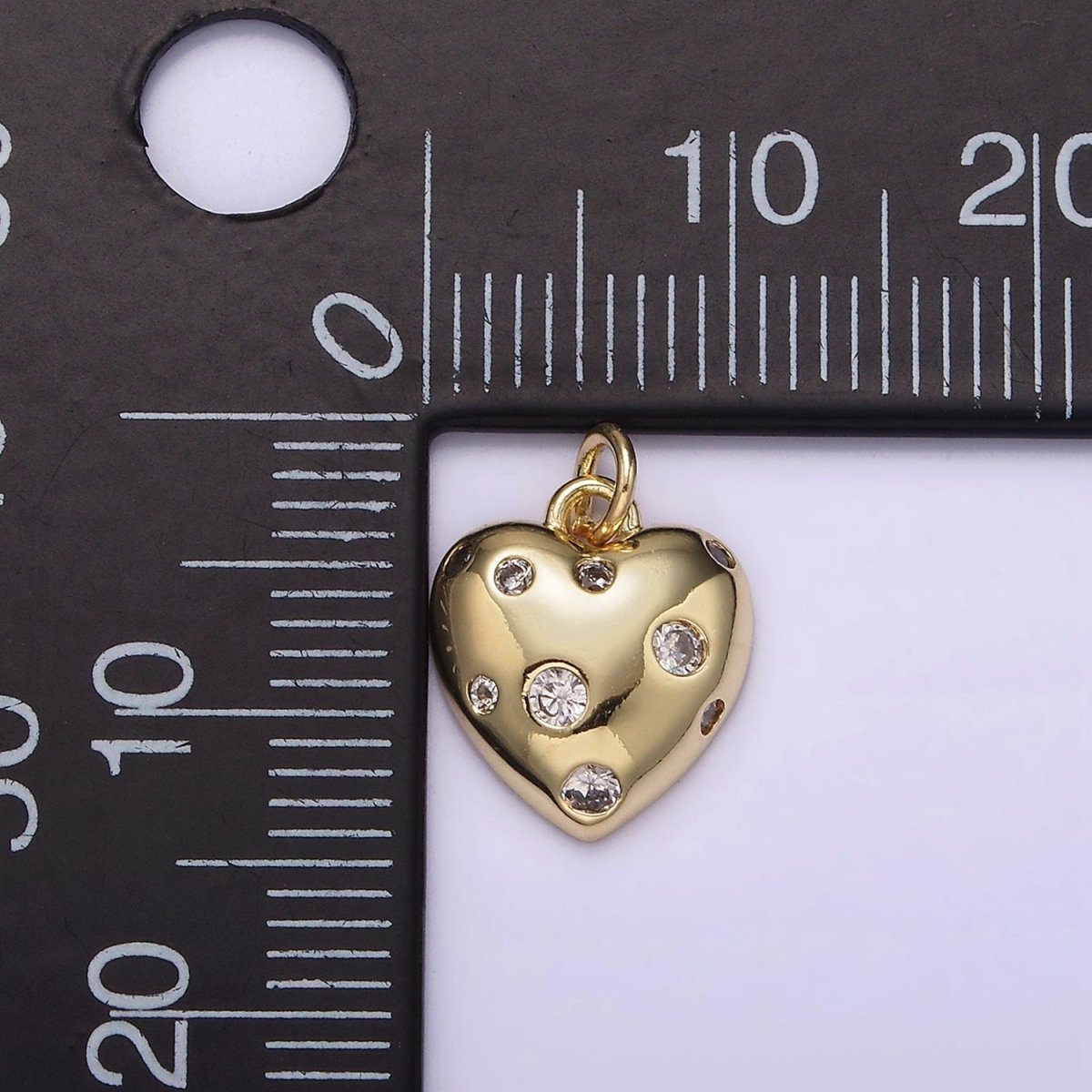 14K Gold Filled Clear CZ Dotted Heart Charm | AG208 - DLUXCA