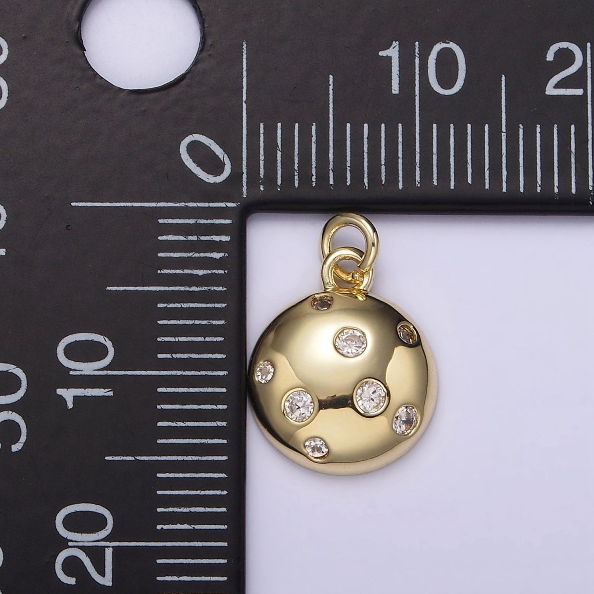 14K Gold Filled Clear CZ Dotted Round Planet Ball Full Moon Add-On Charm | AG244 - DLUXCA