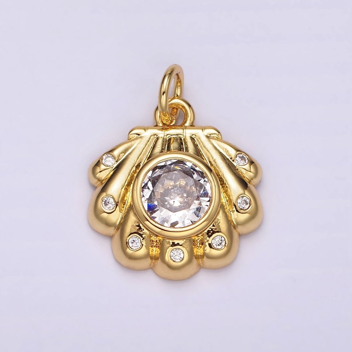 14K Gold Filled Clear CZ Dotted Sea Clam Shell Charm | AG512 - DLUXCA