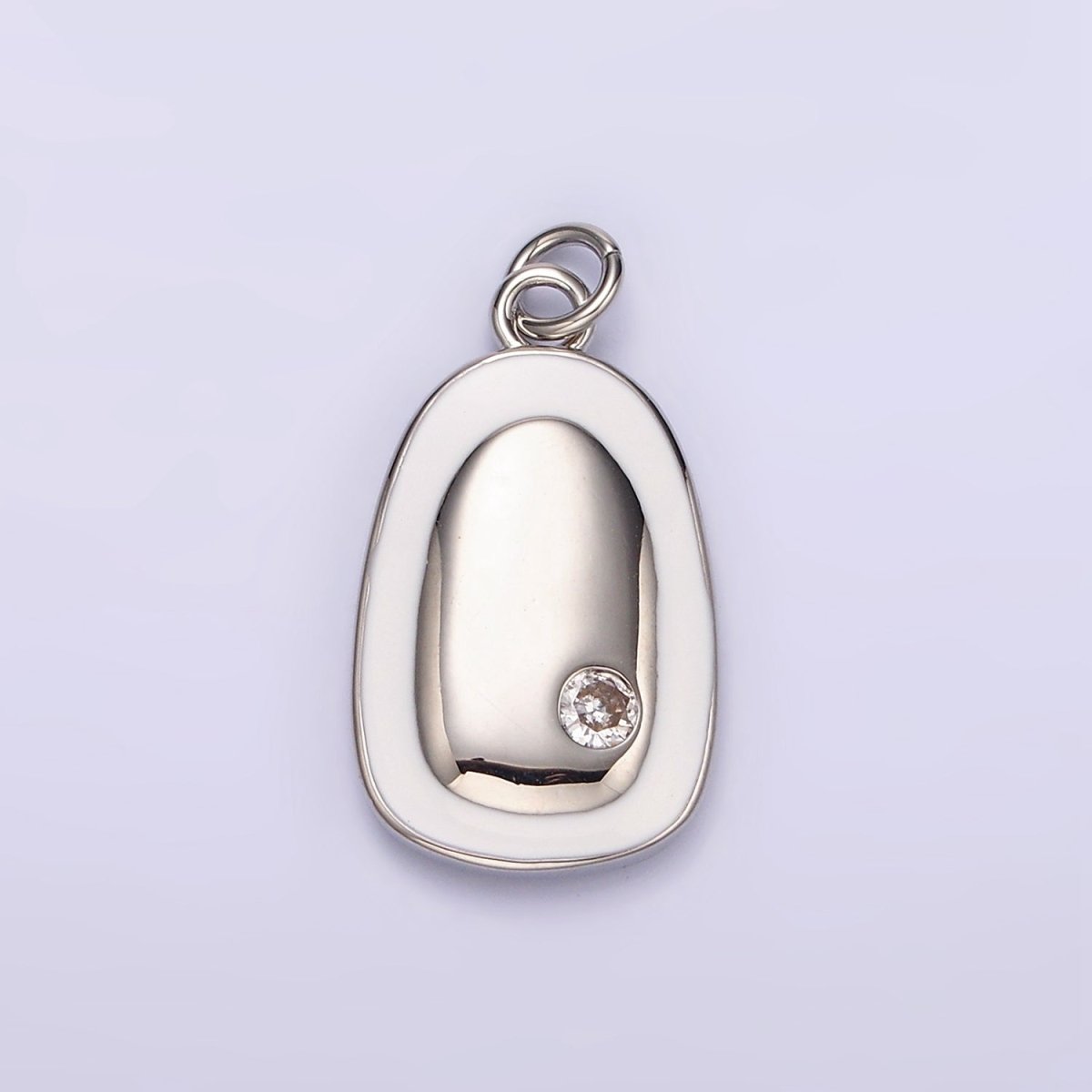 14K Gold Filled Clear CZ Dotted White Enamel Outline Oval Charm in Gold & Silver | N1529 N1530 - DLUXCA