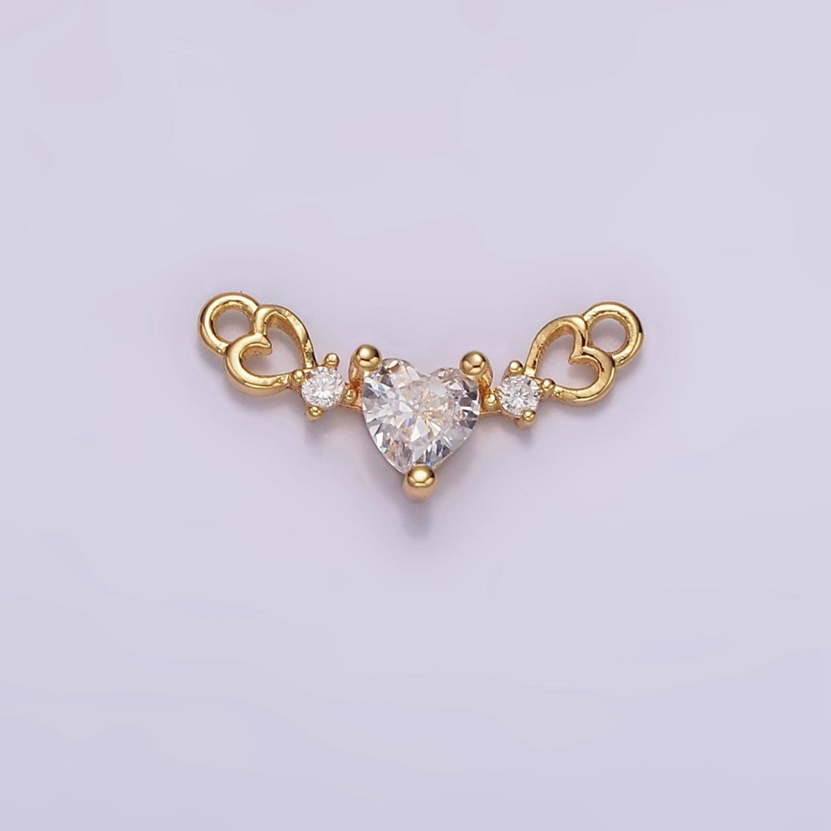 14K Gold Filled Clear CZ Double Open Heart Connector | G-099 - DLUXCA