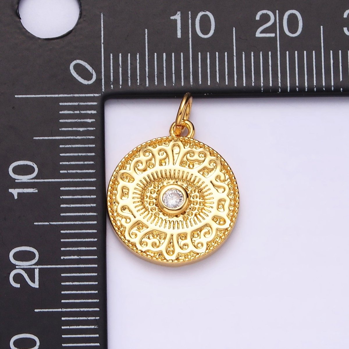 14K Gold Filled Clear CZ Evil Eye Artisan Textured Round Charm | AC1299 - DLUXCA