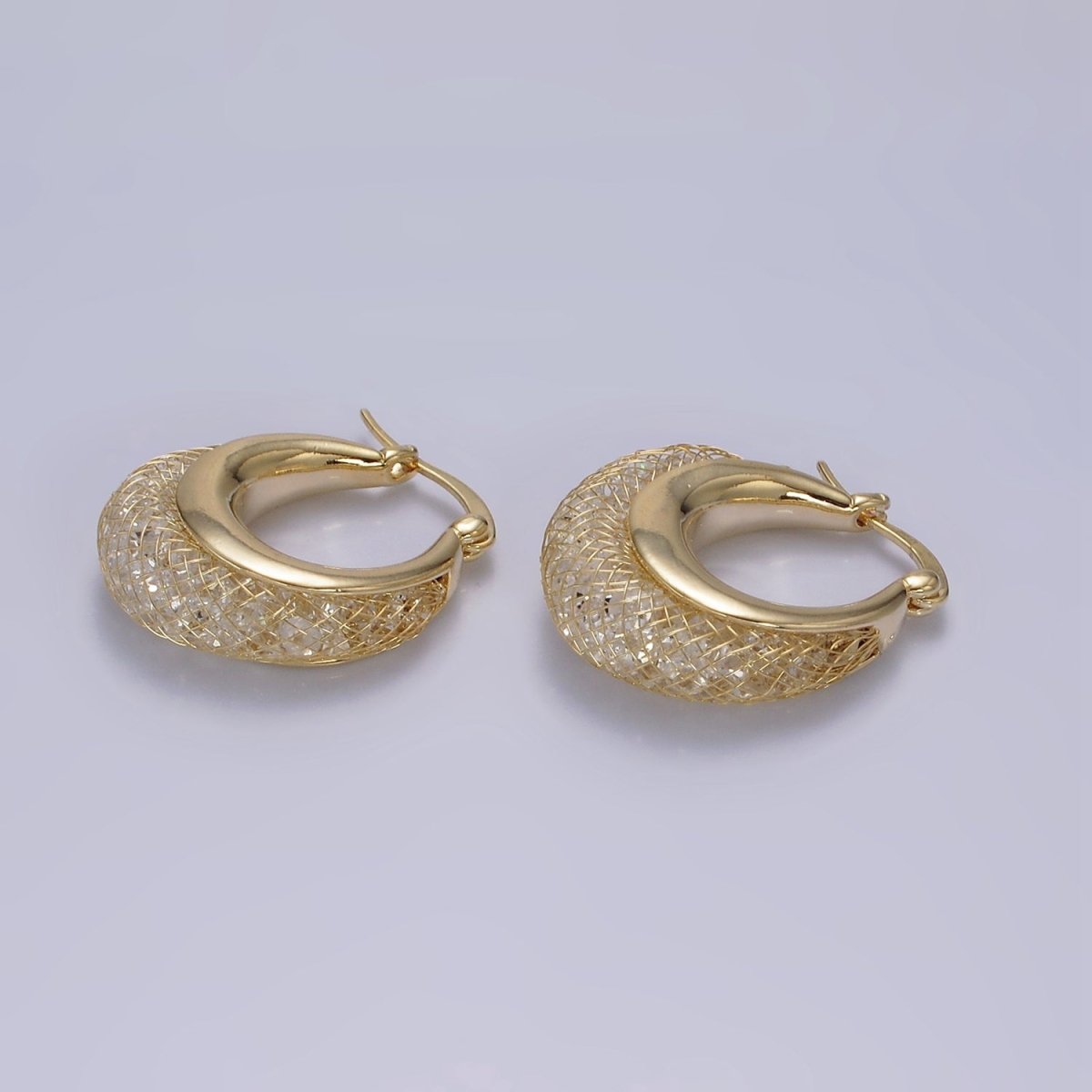 14K Gold Filled Clear CZ Filigree French Lock Latch Hoop Earrings in Gold & Silver | AE309 AE310 - DLUXCA