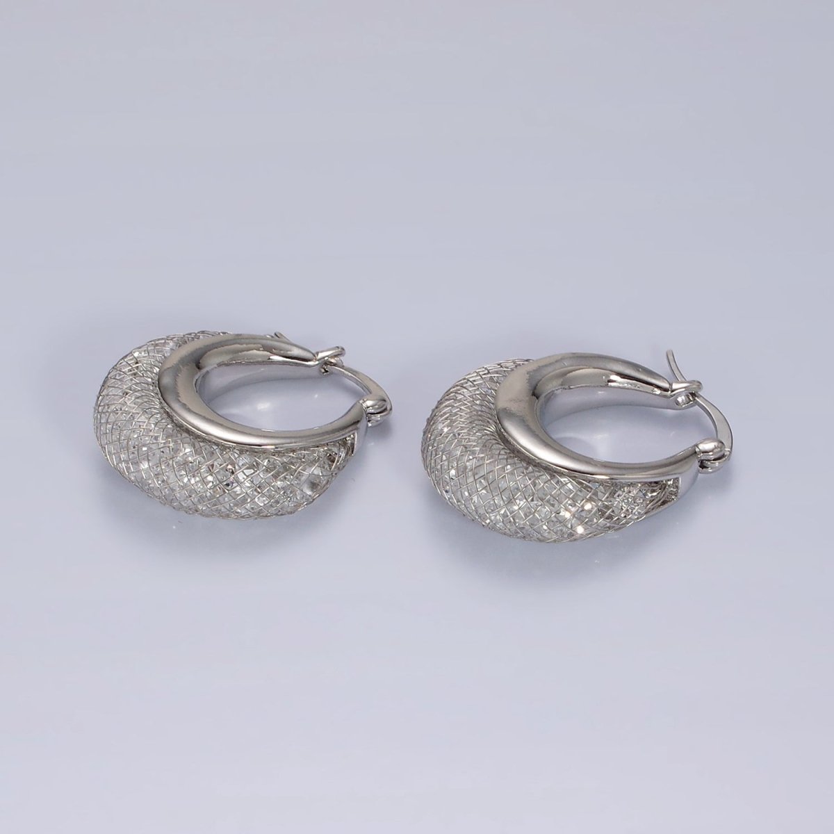 14K Gold Filled Clear CZ Filigree French Lock Latch Hoop Earrings in Gold & Silver | AE309 AE310 - DLUXCA