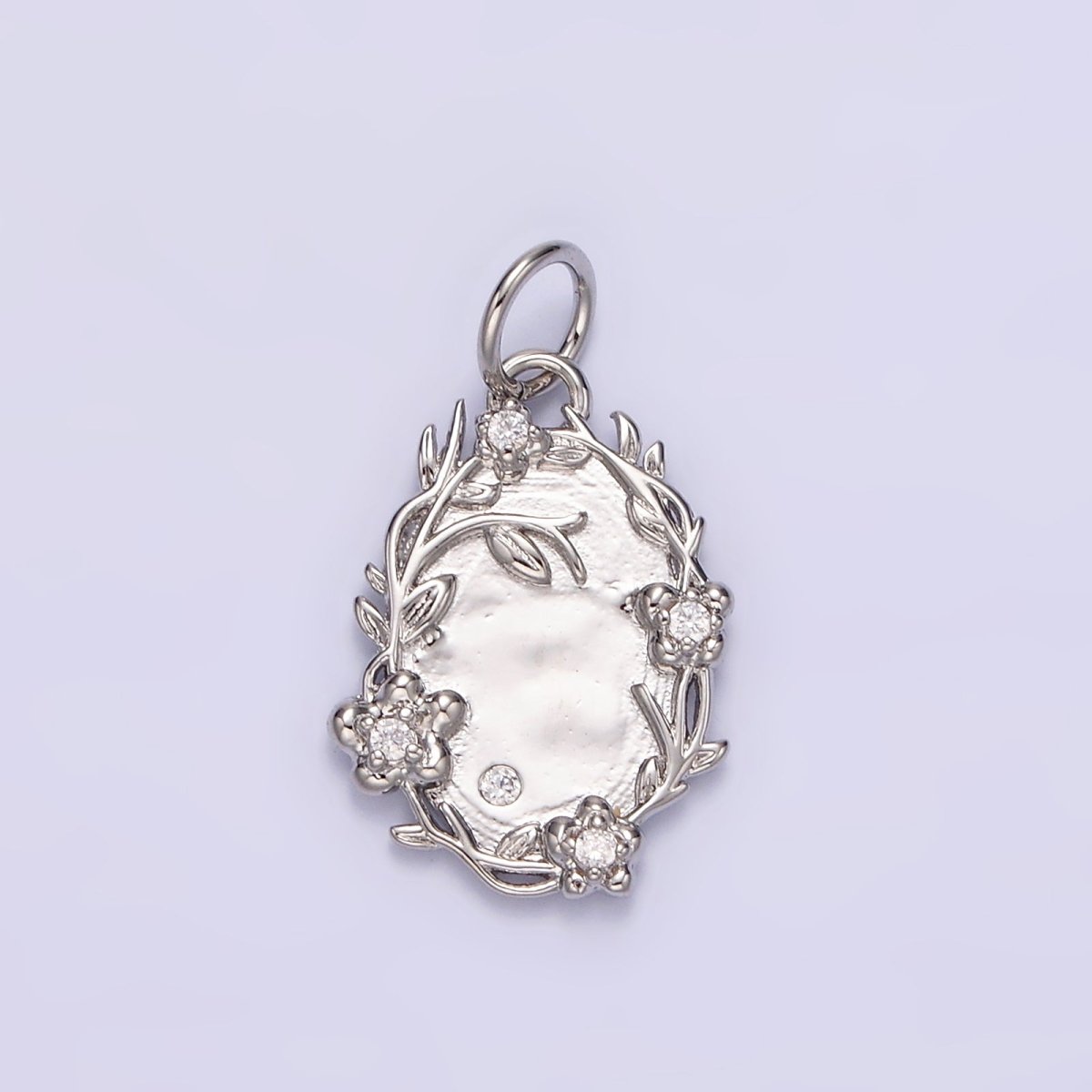 14K Gold Filled Clear CZ Flower Leaf Vine Nature Oval Charm in Gold & Silver | N1504 N1505 - DLUXCA