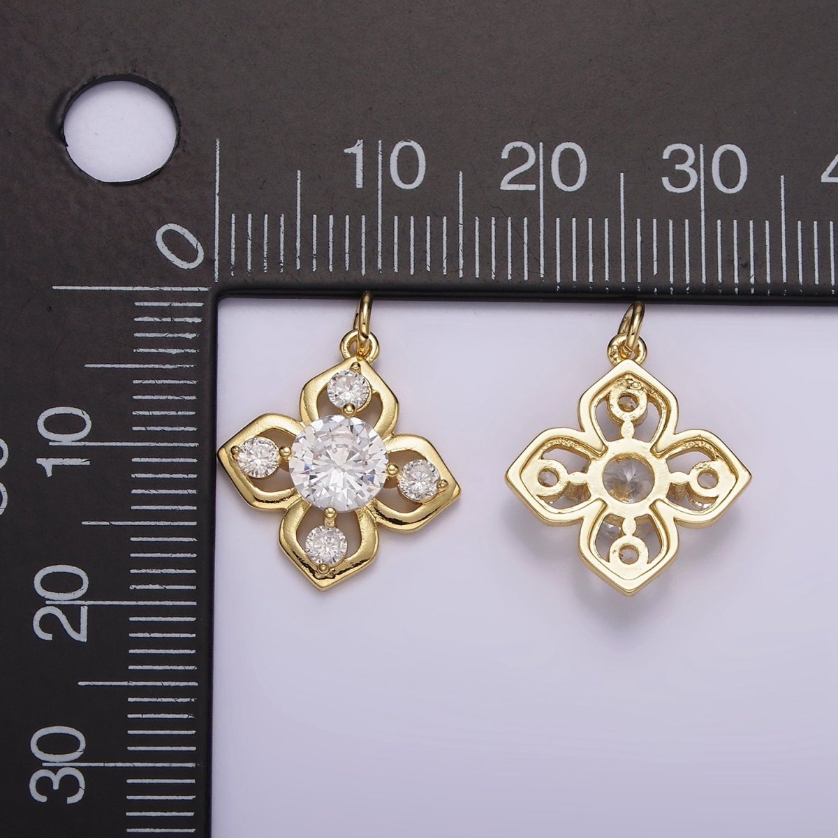 14K Gold Filled Clear CZ Flower Open Minimalist Charm | AG599 - DLUXCA