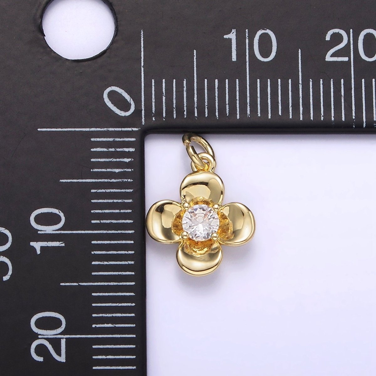 14K Gold Filled Clear CZ Flower Quatrefoil Add-On Charm | AG250 - DLUXCA