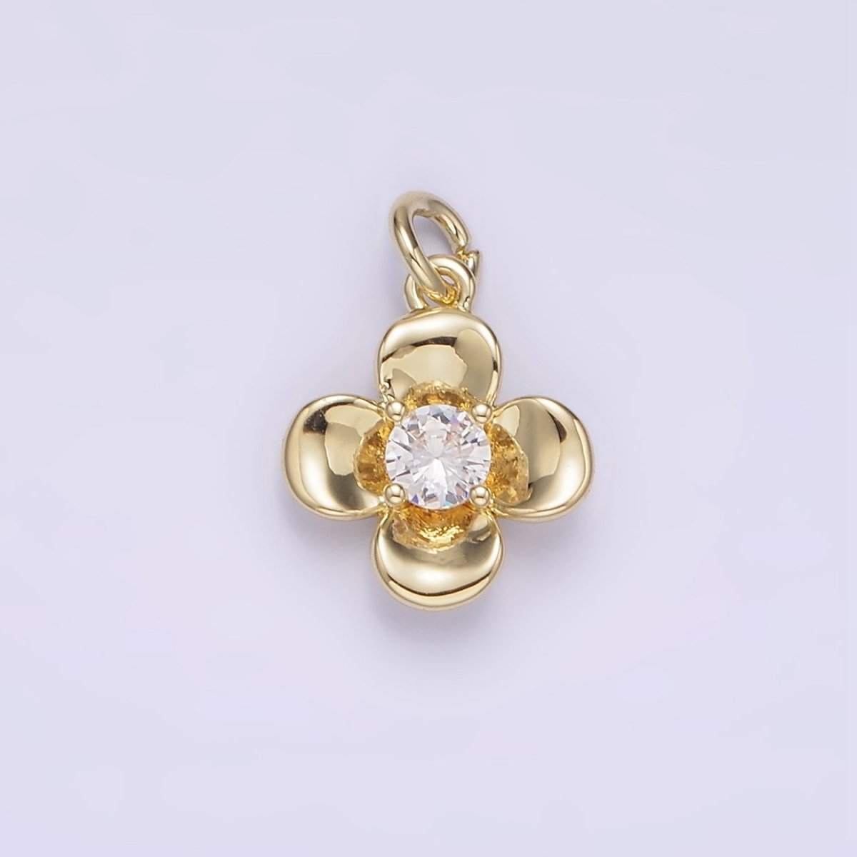 14K Gold Filled Clear CZ Flower Quatrefoil Add-On Charm | AG250 - DLUXCA