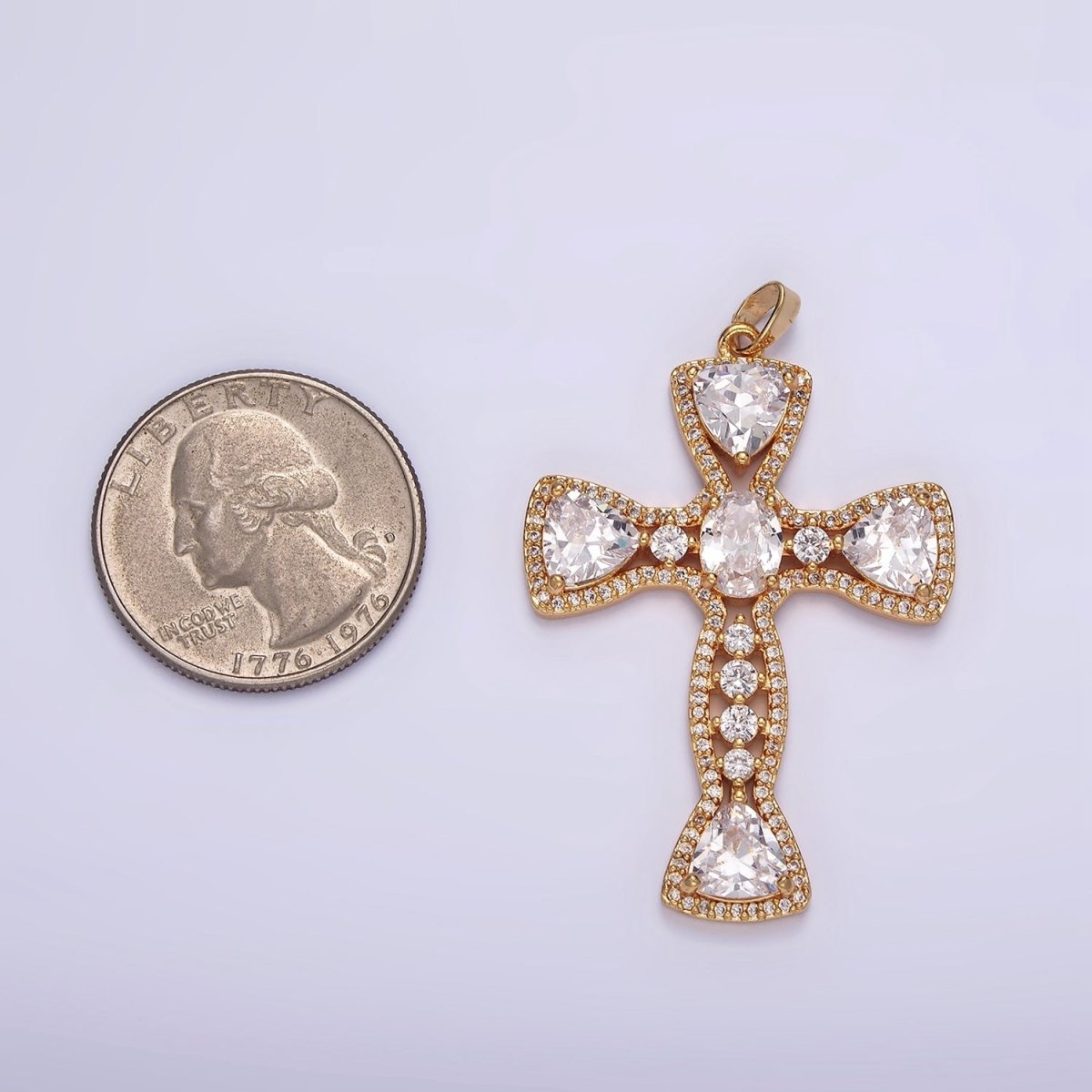 14K Gold Filled Clear CZ Geometric Cross Micro Paved Pendant | AH051 - DLUXCA