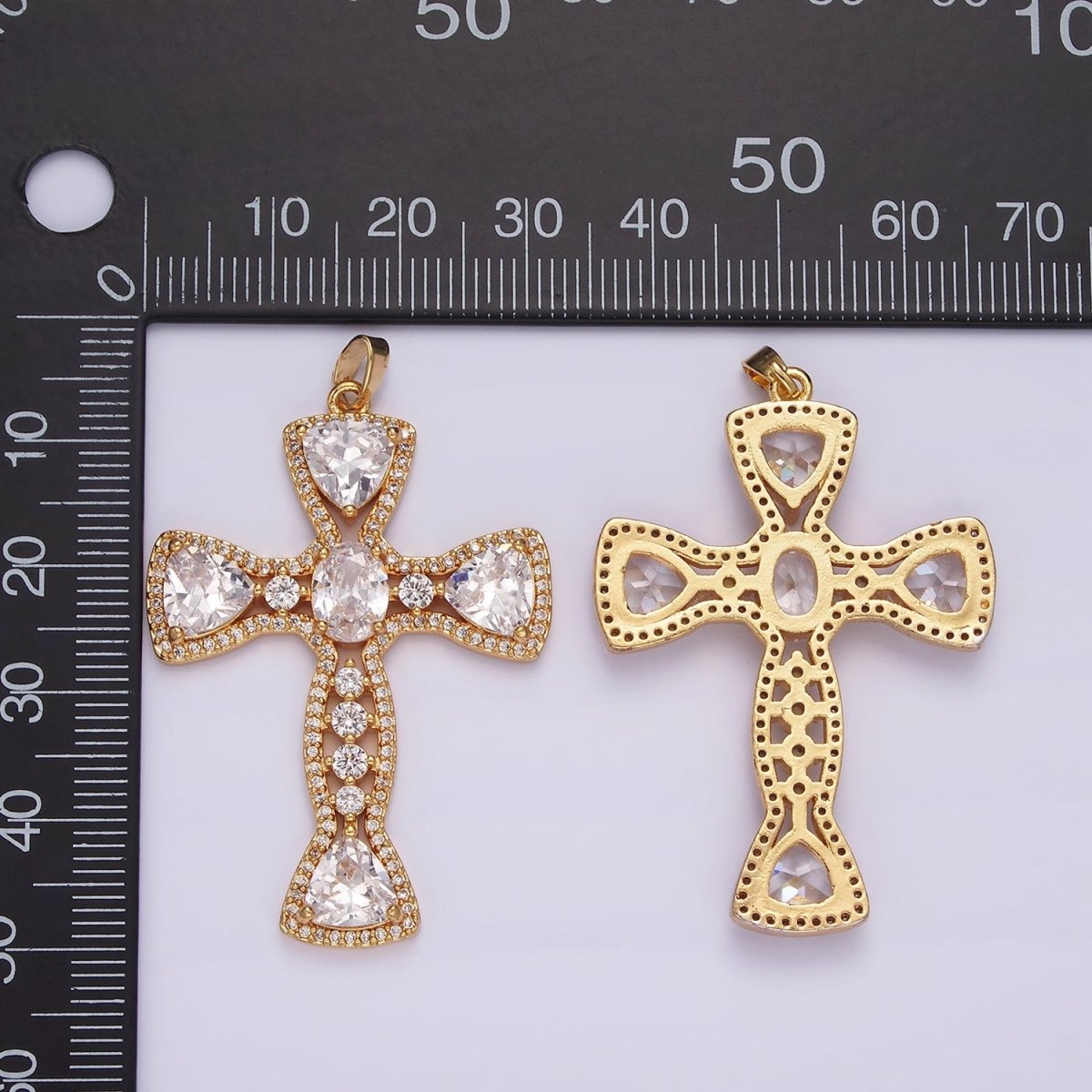 14K Gold Filled Clear CZ Geometric Cross Micro Paved Pendant | AH051 - DLUXCA