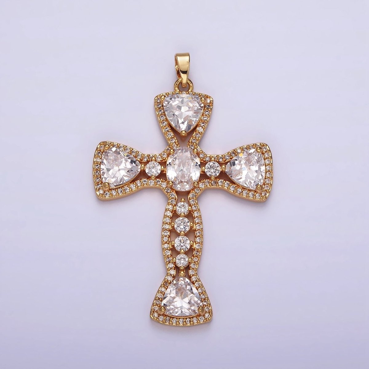 14K Gold Filled Clear CZ Geometric Cross Micro Paved Pendant | AH051 - DLUXCA