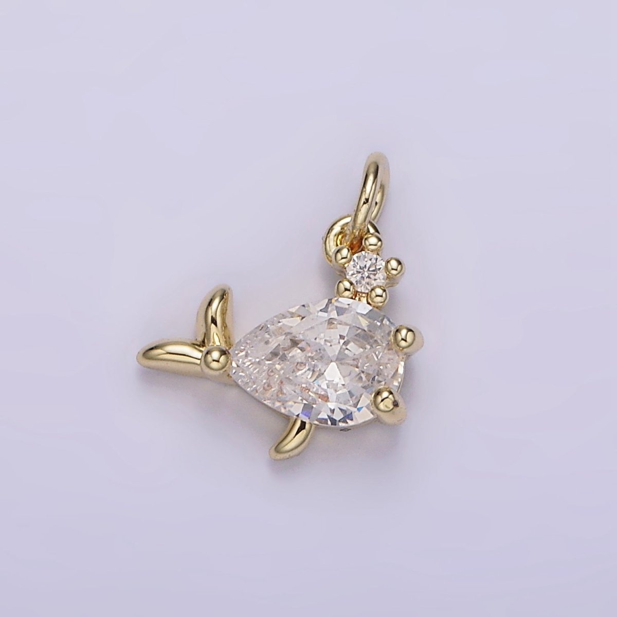 14K Gold Filled Clear CZ Geometric Fish Mini Add-On Charm | AG251 - DLUXCA