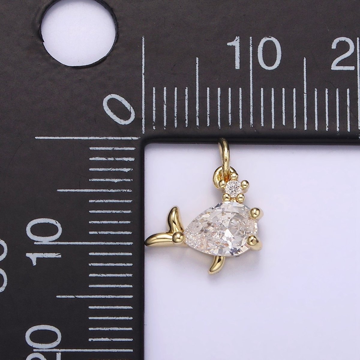 14K Gold Filled Clear CZ Geometric Fish Mini Add-On Charm | AG251 - DLUXCA