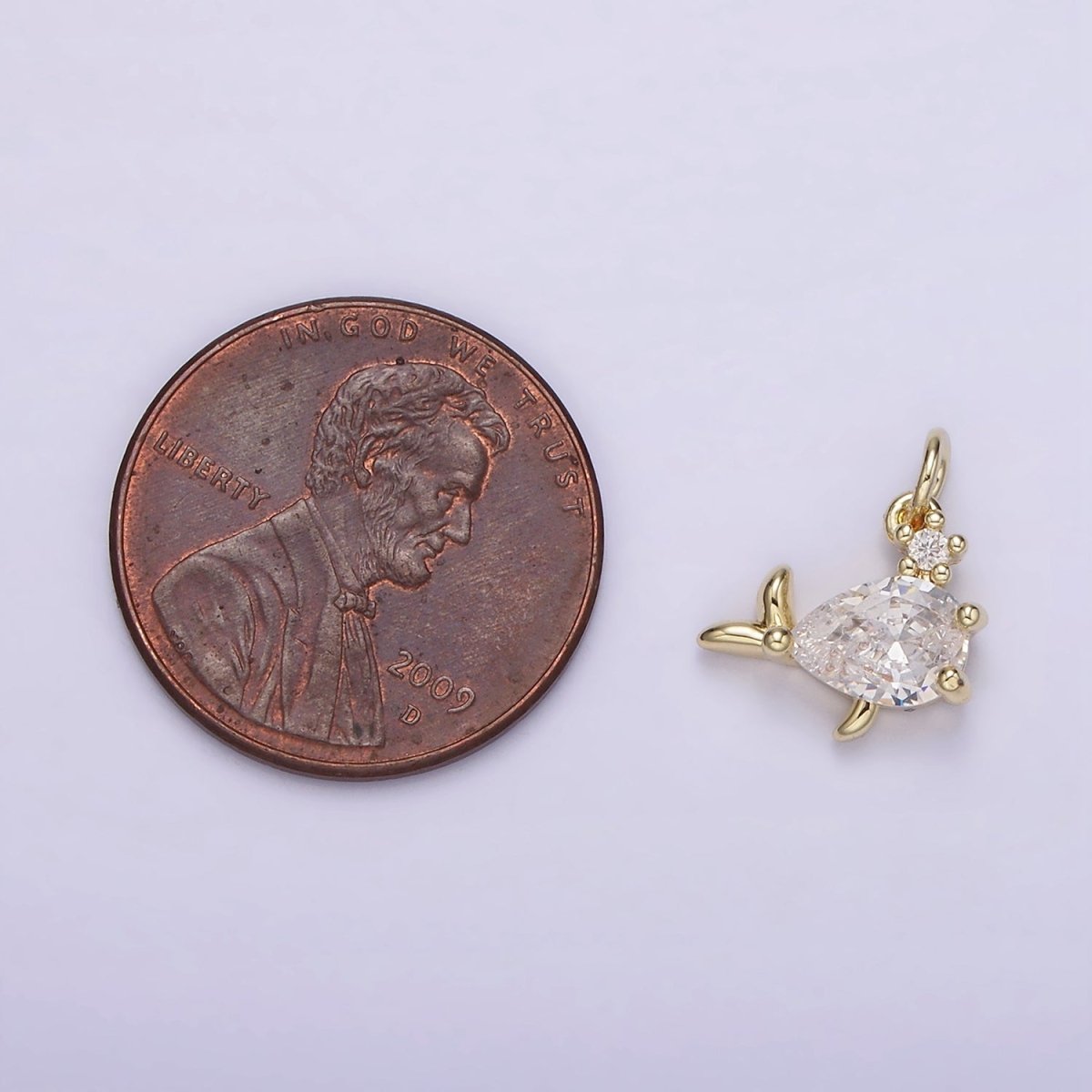 14K Gold Filled Clear CZ Geometric Fish Mini Add-On Charm | AG251 - DLUXCA