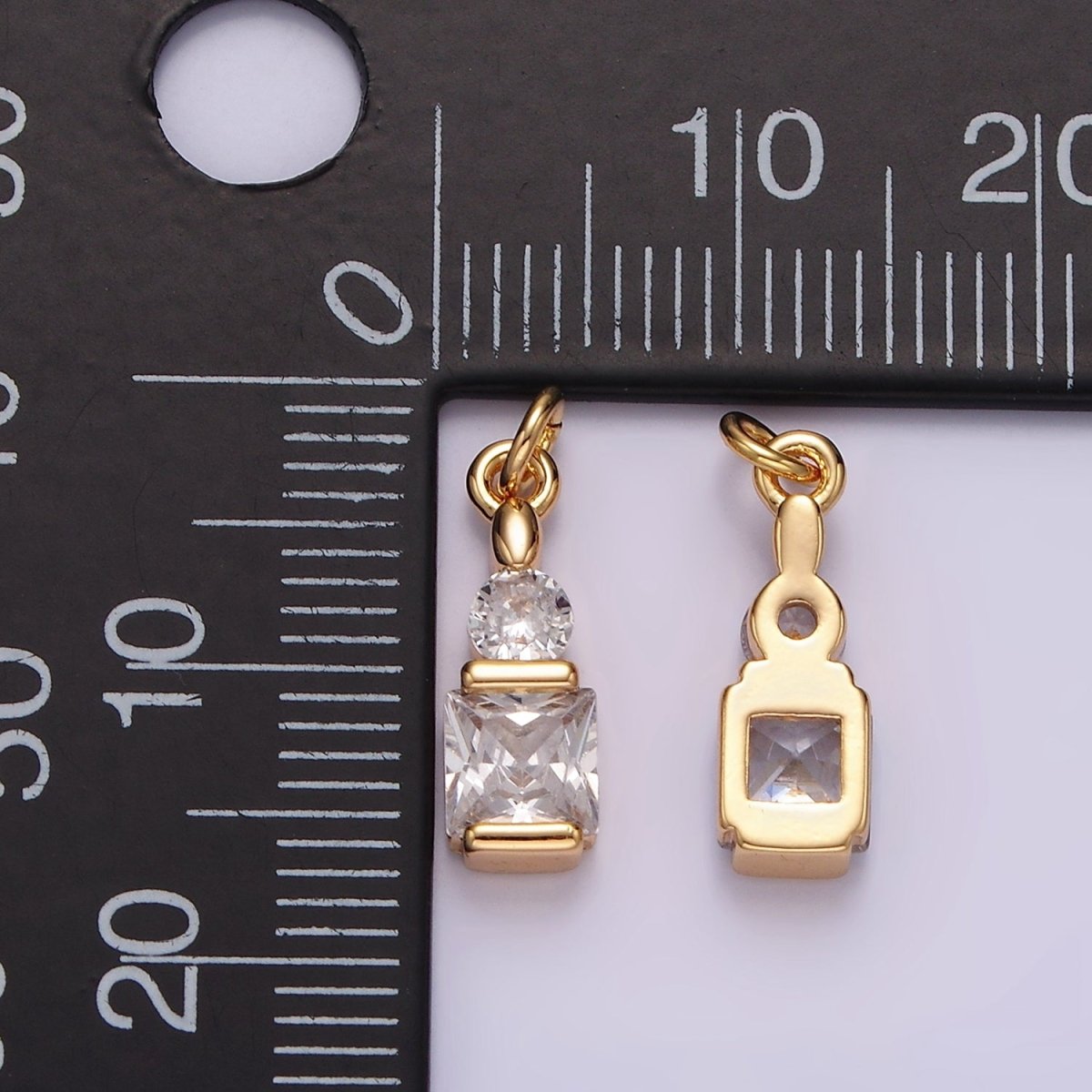 14K Gold Filled Clear CZ Geometric Square Round Add-On Charm | N1038 - DLUXCA