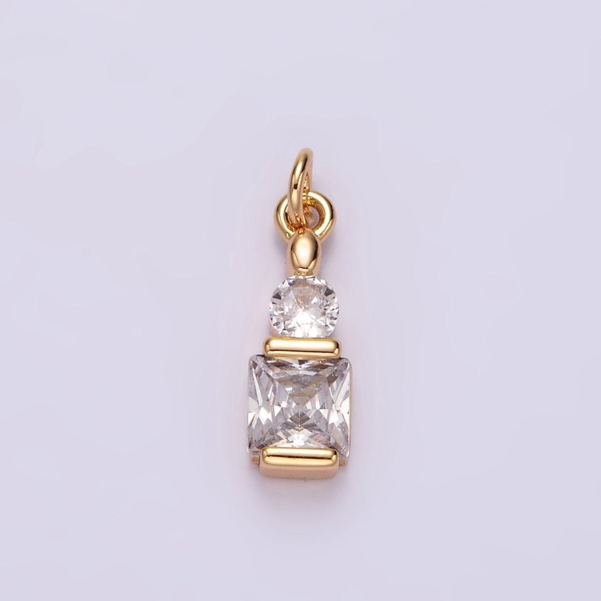 14K Gold Filled Clear CZ Geometric Square Round Add-On Charm | N1038 - DLUXCA