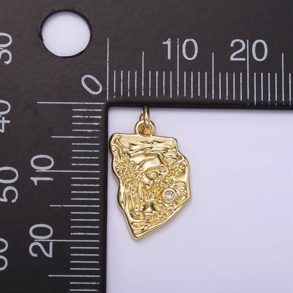 14K Gold Filled Clear CZ Hammered Abstract Charm | AG305 - DLUXCA