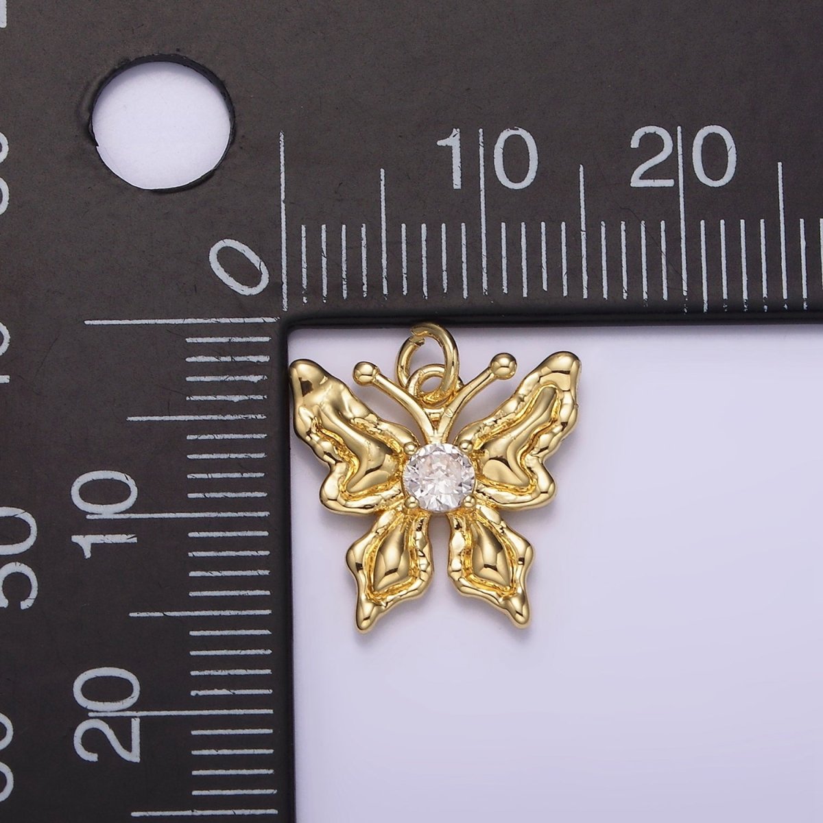 14K Gold Filled Clear CZ Hammered Antenna Butterfly Insect Animal Charm | AG206 - DLUXCA