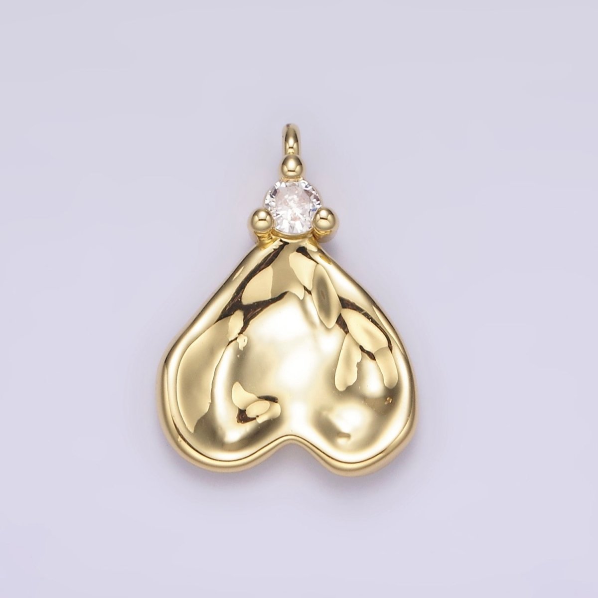 14K Gold Filled Clear CZ Hammered Heart Charm | AC934 - DLUXCA