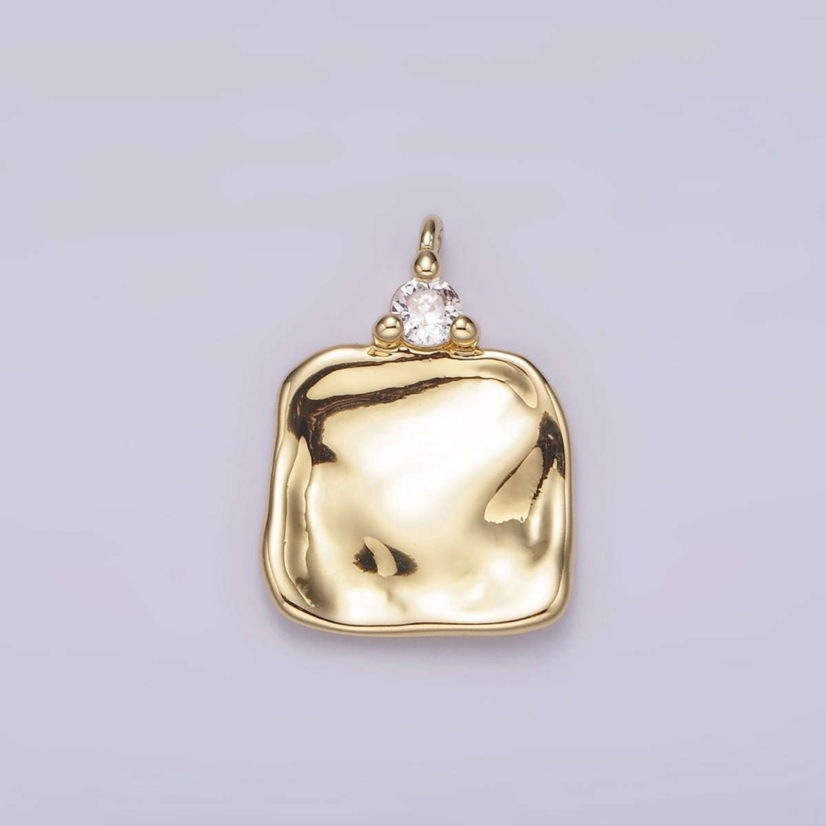 14K Gold Filled Clear CZ Hammered Square Charm | AC932 - DLUXCA