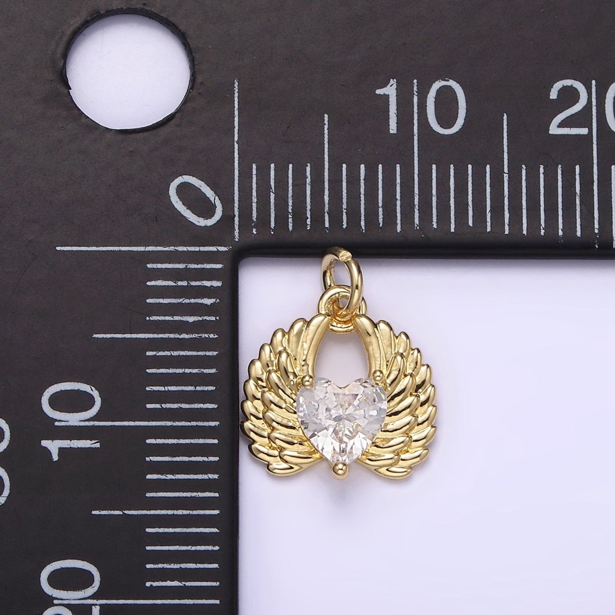 14K Gold Filled Clear CZ Heart Angel Wings Charm | AG228 - DLUXCA