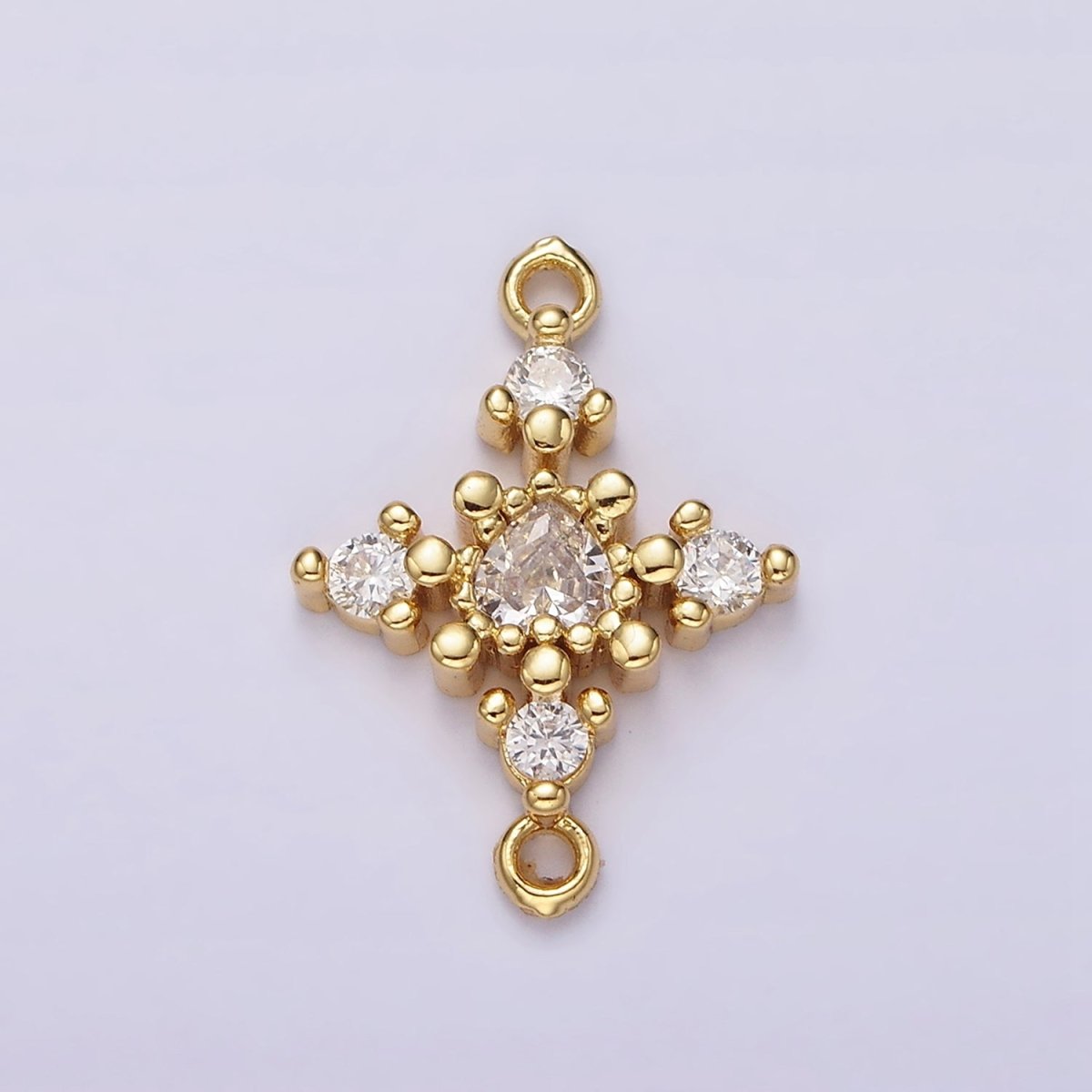 14K Gold Filled Clear CZ Heart Dotted Open Rhombus Celestial Star Connector | G790 - DLUXCA