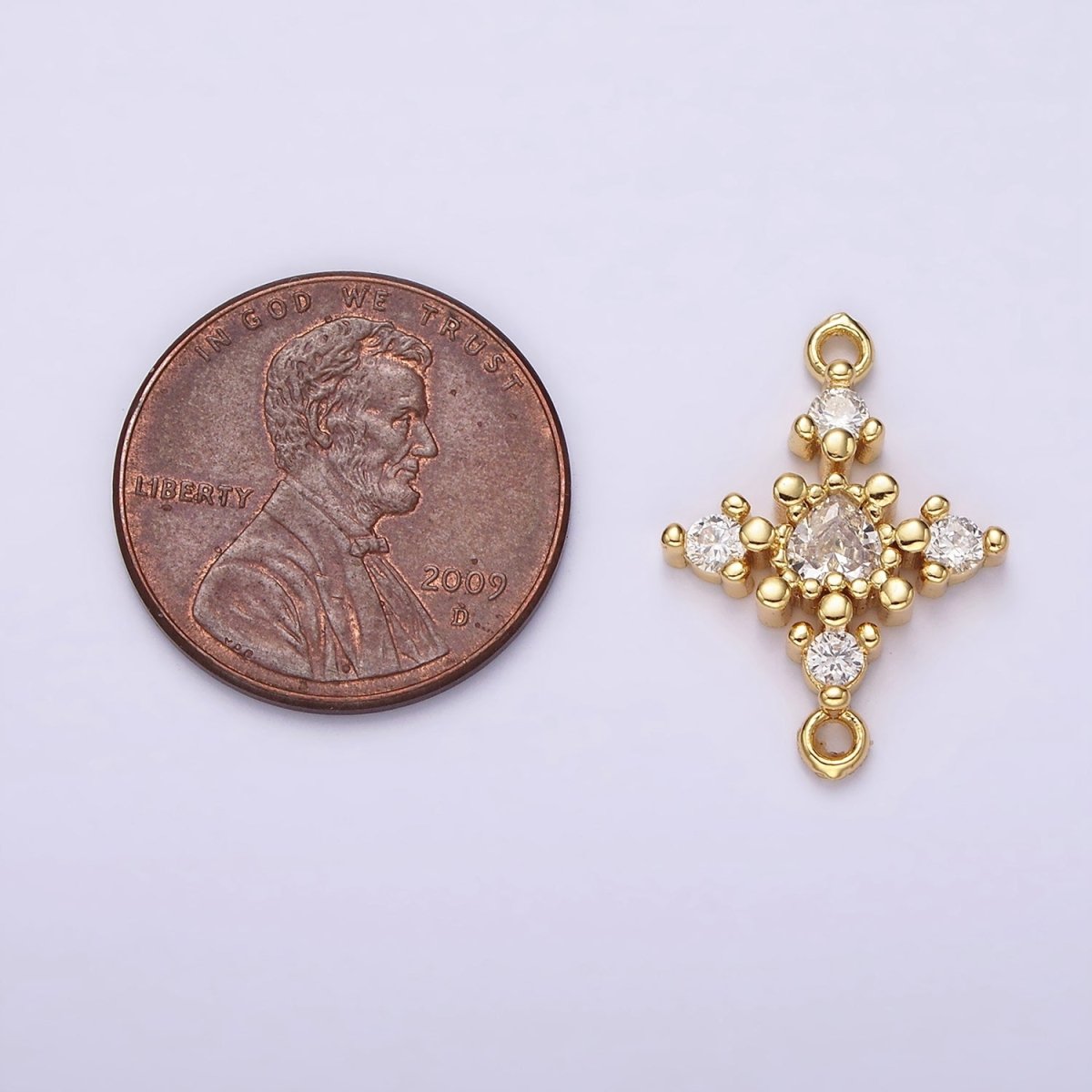 14K Gold Filled Clear CZ Heart Dotted Open Rhombus Celestial Star Connector | G790 - DLUXCA