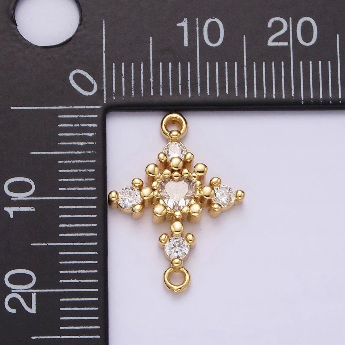 14K Gold Filled Clear CZ Heart Dotted Open Rhombus Celestial Star Connector | G790 - DLUXCA