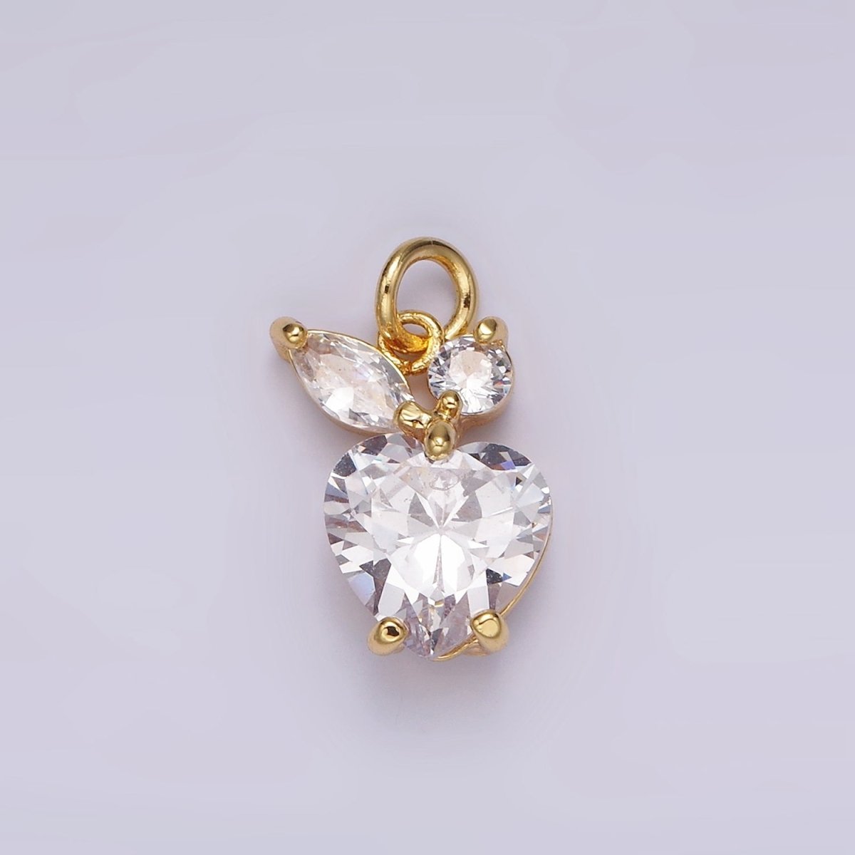 14K Gold Filled Clear CZ Heart Marquise Apple Fruit Bezel Charm | AG438 - DLUXCA