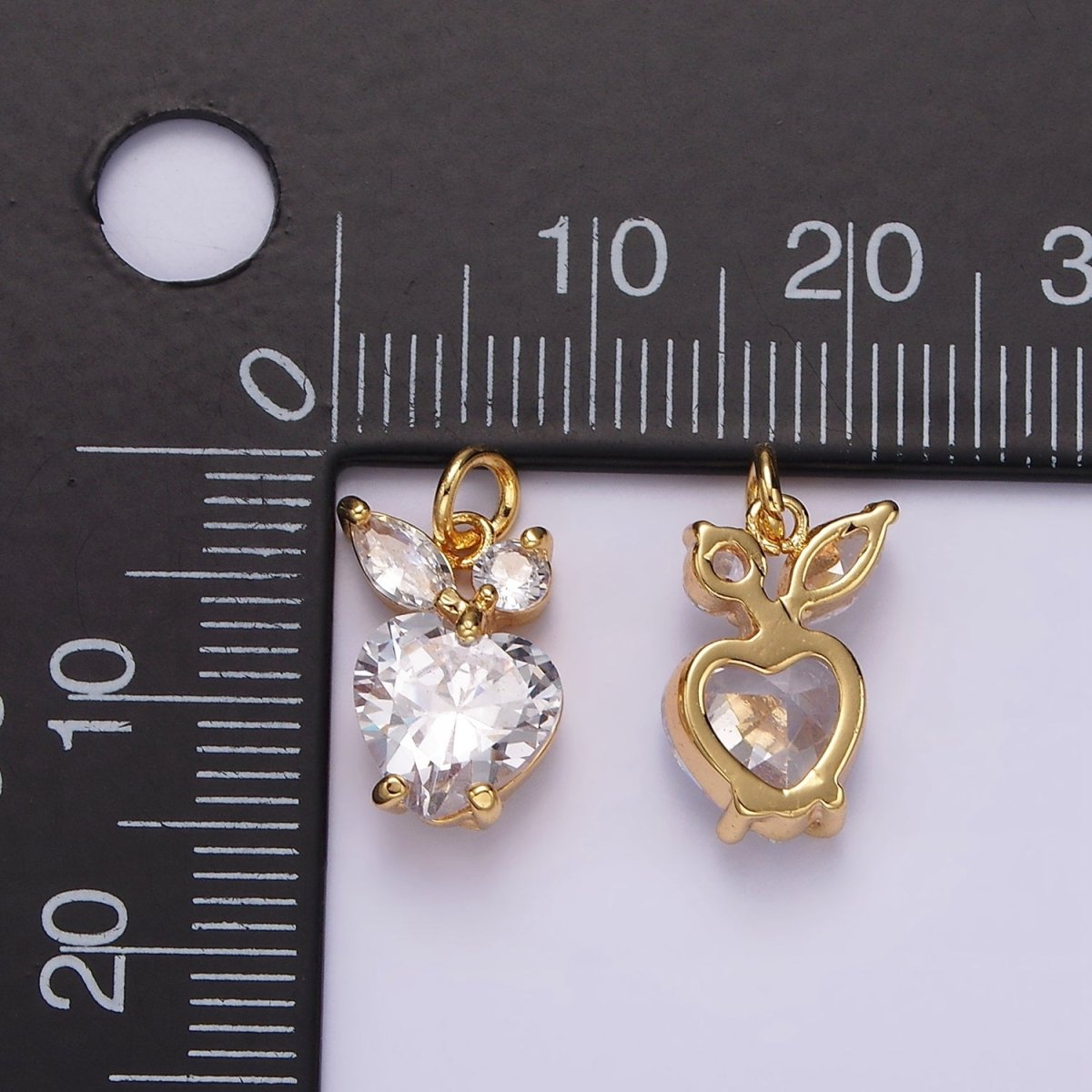 14K Gold Filled Clear CZ Heart Marquise Apple Fruit Bezel Charm | AG438 - DLUXCA