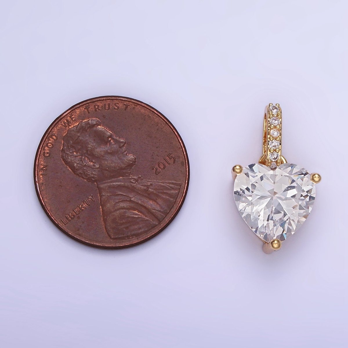 14K Gold Filled Clear CZ Heart Micro Paved Bail Pendant in Gold & Silver | AA1161 - DLUXCA