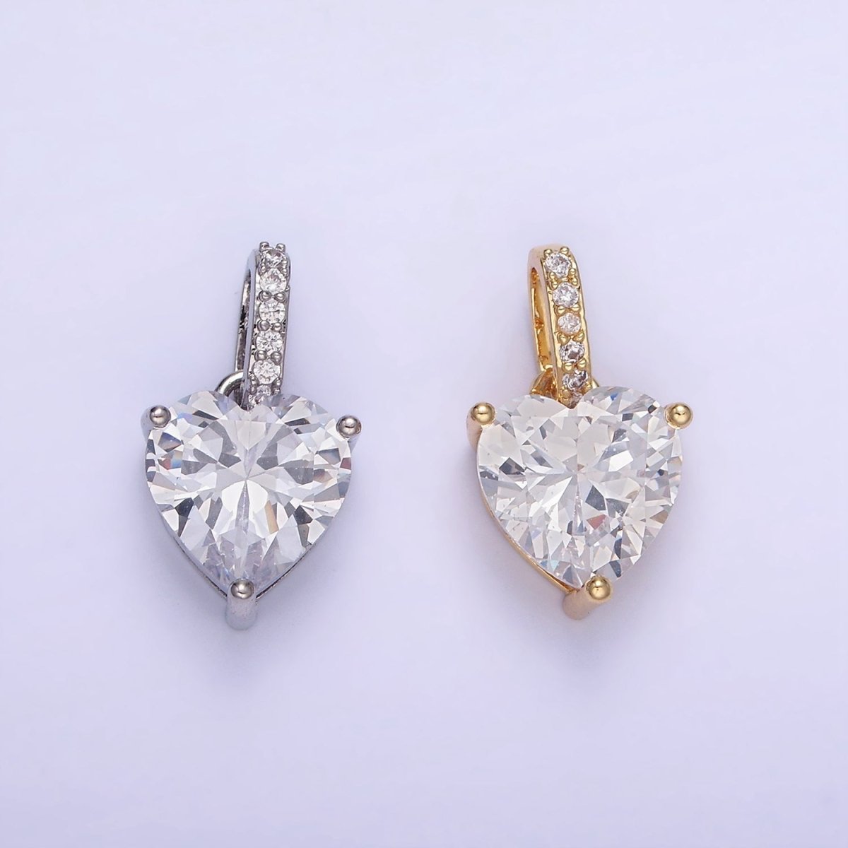 14K Gold Filled Clear CZ Heart Micro Paved Bail Pendant in Gold & Silver | AA1161 - DLUXCA