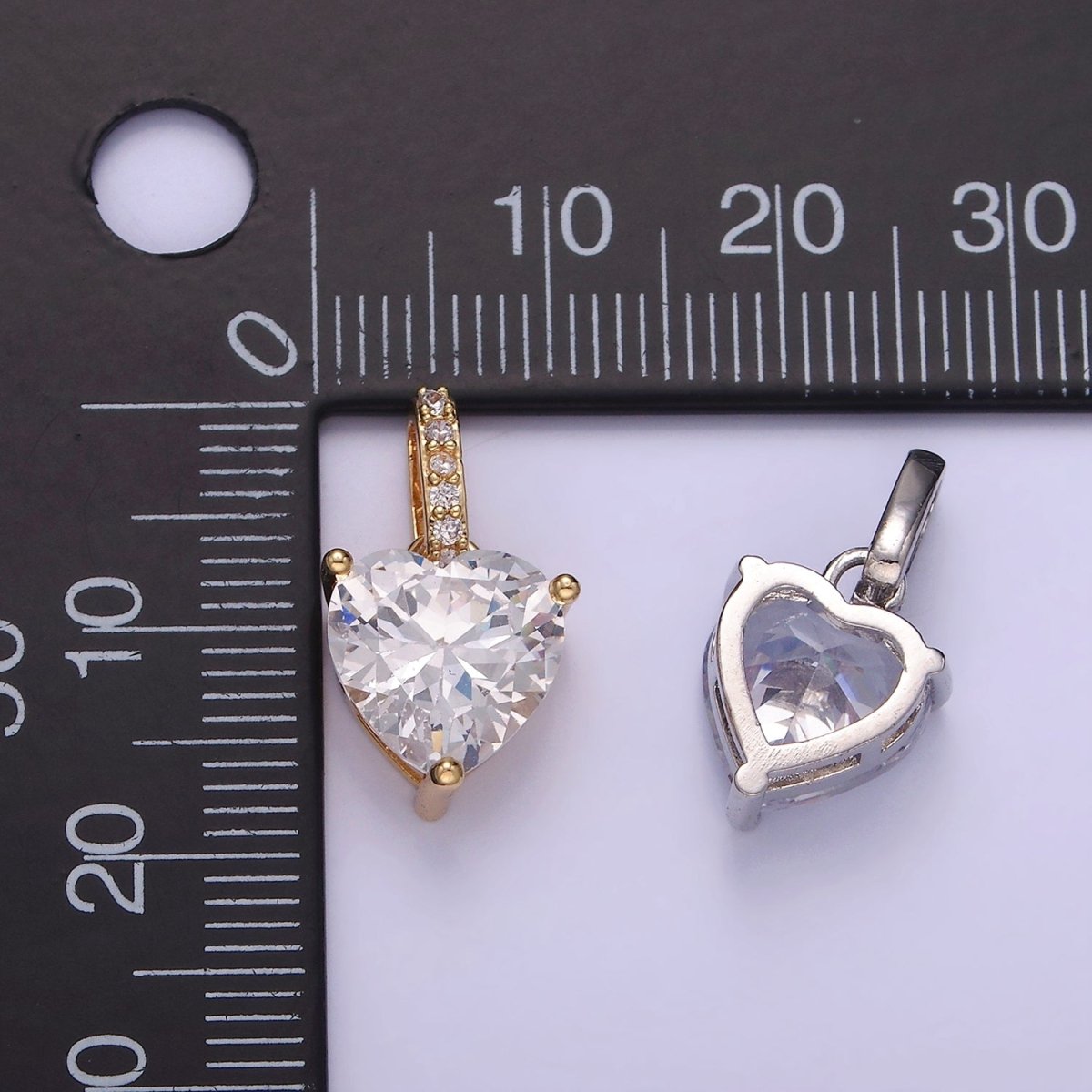 14K Gold Filled Clear CZ Heart Micro Paved Bail Pendant in Gold & Silver | AA1161 - DLUXCA