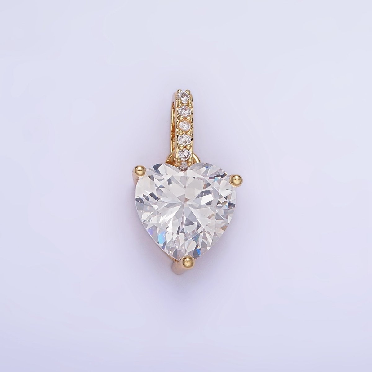 14K Gold Filled Clear CZ Heart Micro Paved Bail Pendant in Gold & Silver | AA1161 - DLUXCA