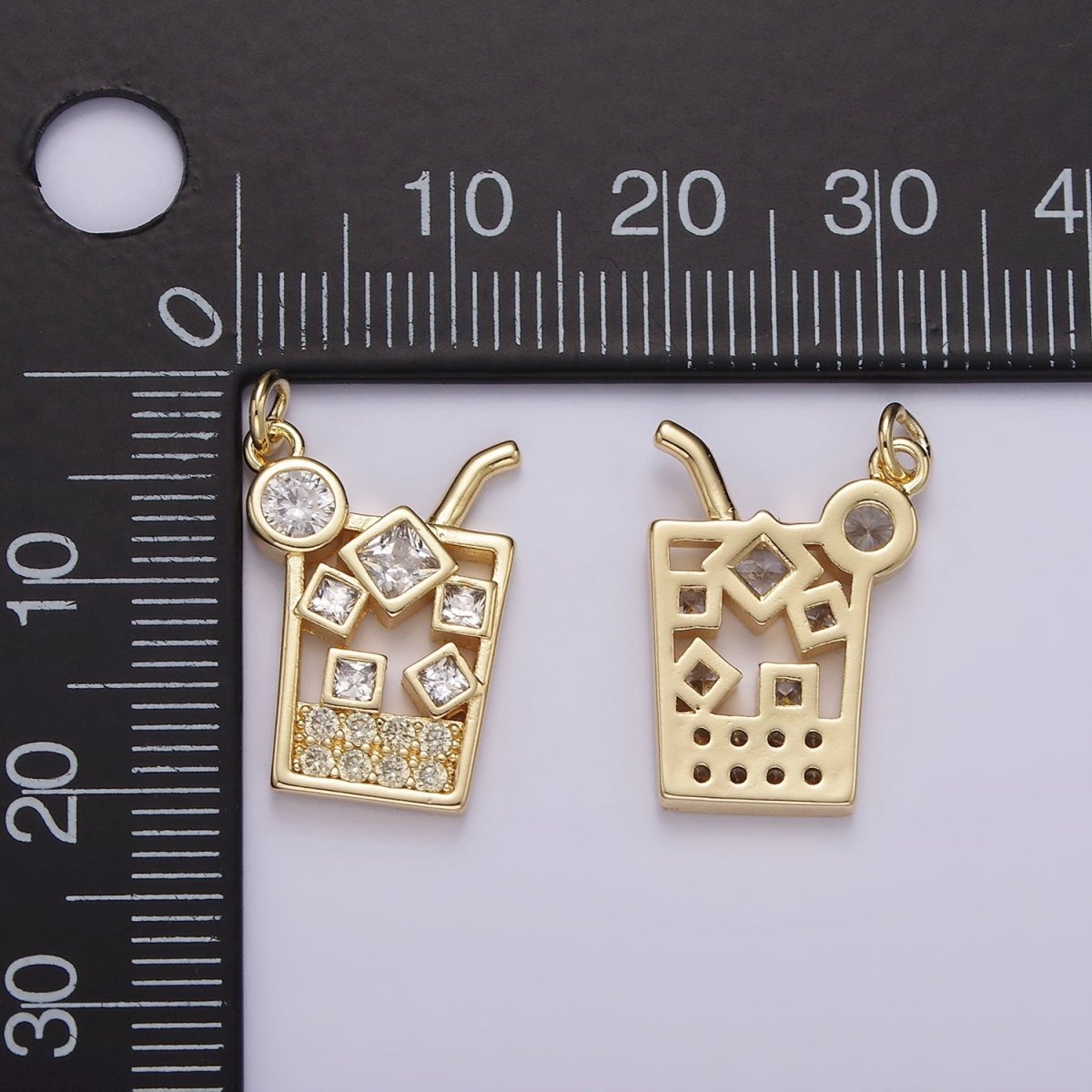 14K Gold Filled Clear CZ Ice Cube Cold Glass Drink Open Charm | AG511 - DLUXCA