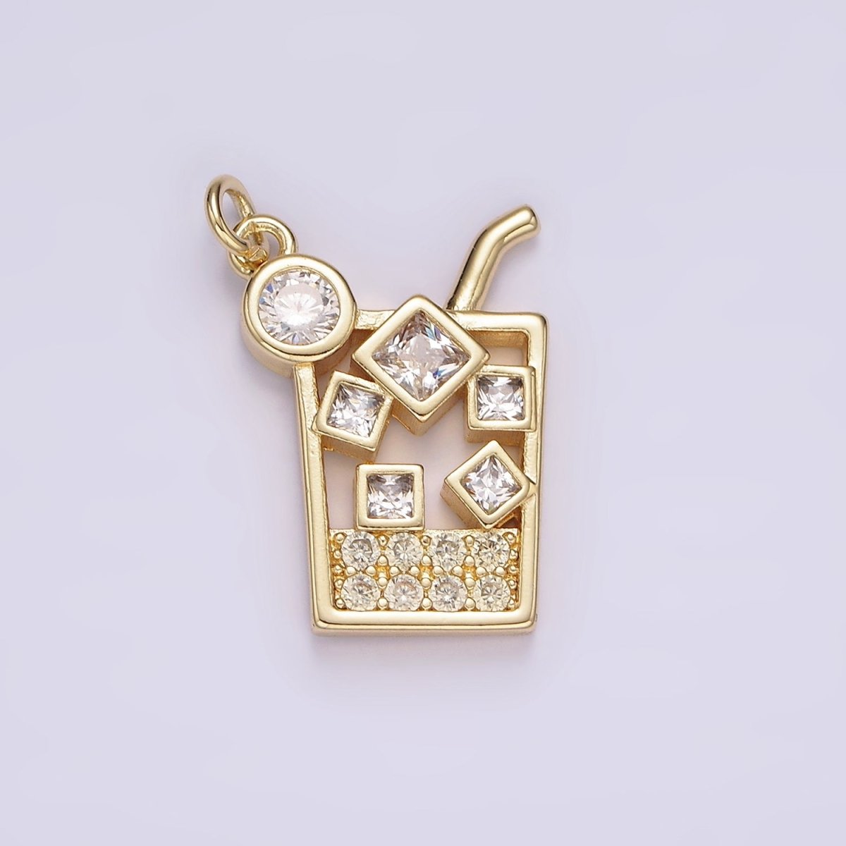 14K Gold Filled Clear CZ Ice Cube Cold Glass Drink Open Charm | AG511 - DLUXCA