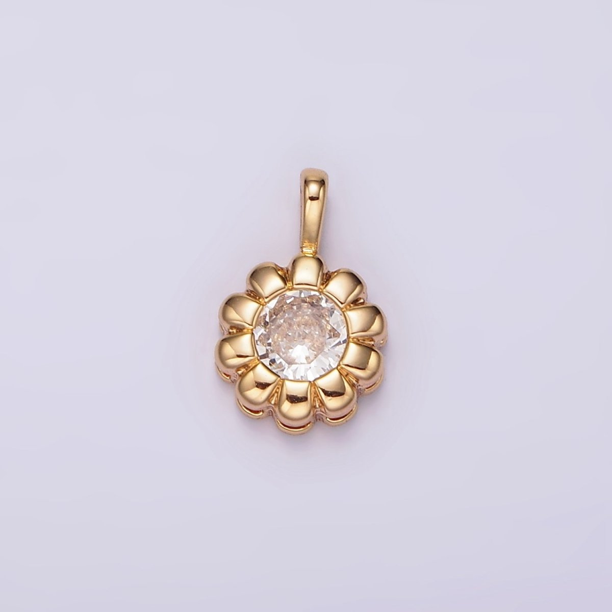 14K Gold Filled Clear CZ Lined Bezel Flower Pendant | N1961 - DLUXCA