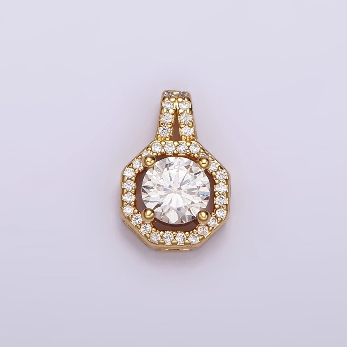 14K Gold Filled Clear CZ Micro Paved Hexagonal Pendant | AH090 - DLUXCA