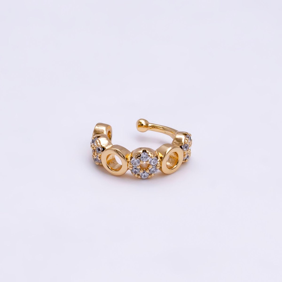 14K Gold Filled Clear CZ Micro Paved Open Rounded Ear Cuff Earrings | AI095 - DLUXCA