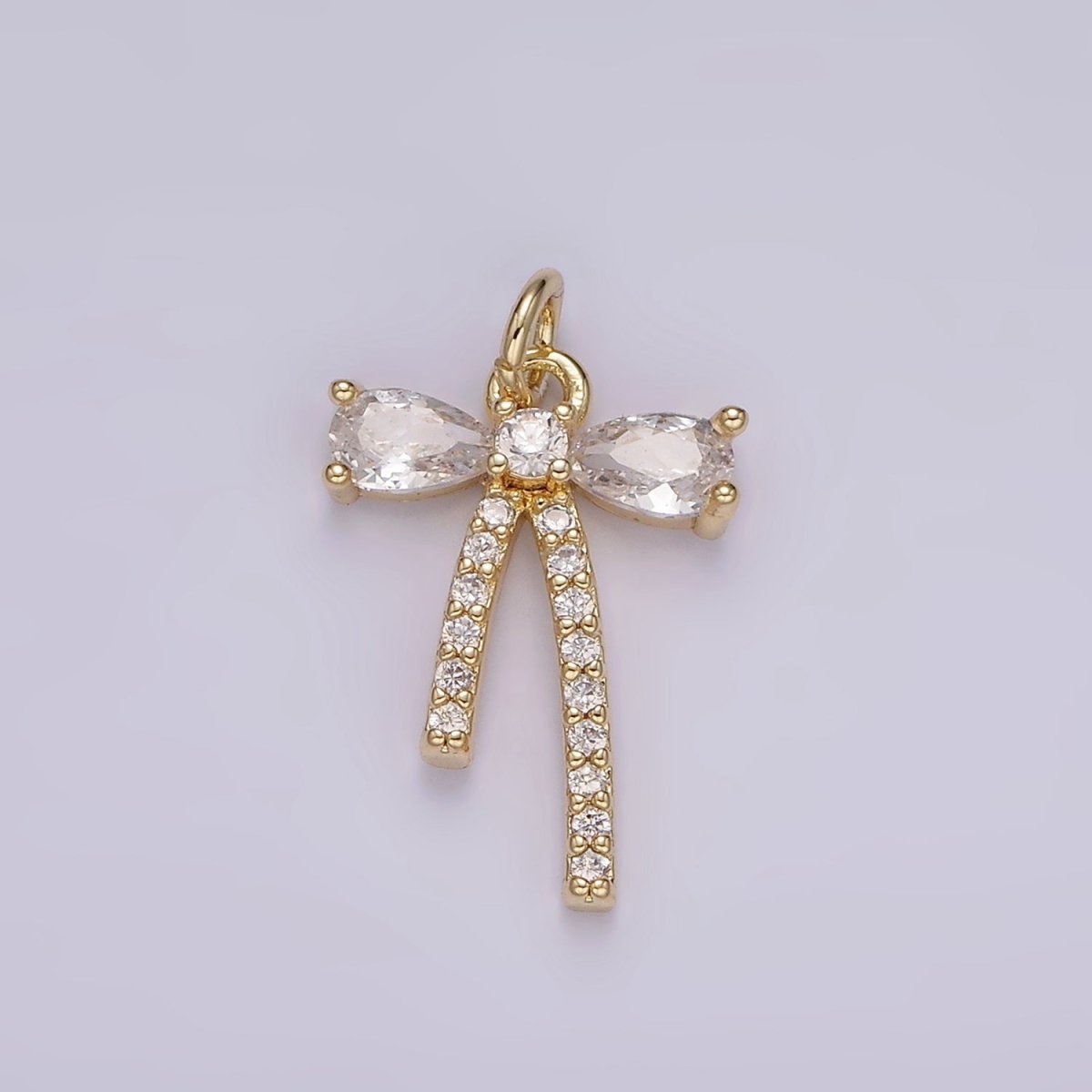 14K Gold Filled Clear CZ Micro Paved Ribbon Bow Add-On Charm | AG510 - DLUXCA