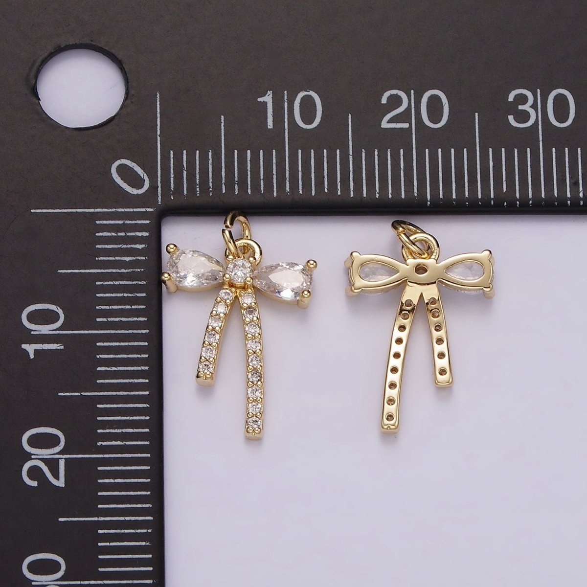 14K Gold Filled Clear CZ Micro Paved Ribbon Bow Add-On Charm | AG510 - DLUXCA