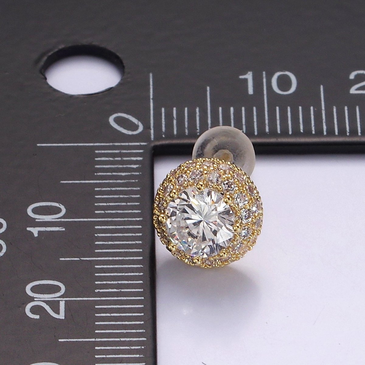 14K Gold Filled Clear CZ Micro Paved Round Stud Earrings in Gold & Silver | V316 V317 - DLUXCA