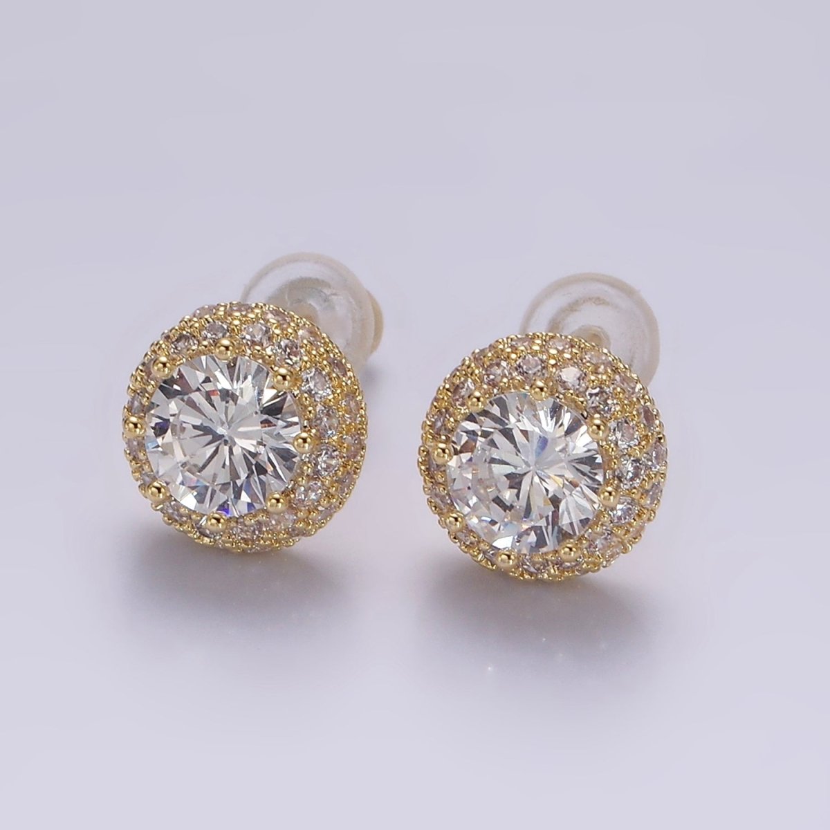 14K Gold Filled Clear CZ Micro Paved Round Stud Earrings in Gold & Silver | V316 V317 - DLUXCA