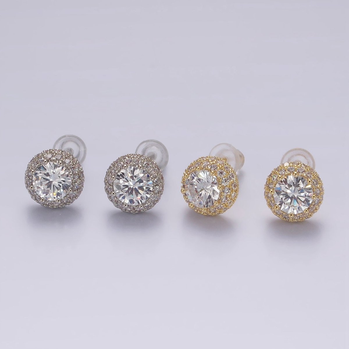 14K Gold Filled Clear CZ Micro Paved Round Stud Earrings in Gold & Silver | V316 V317 - DLUXCA