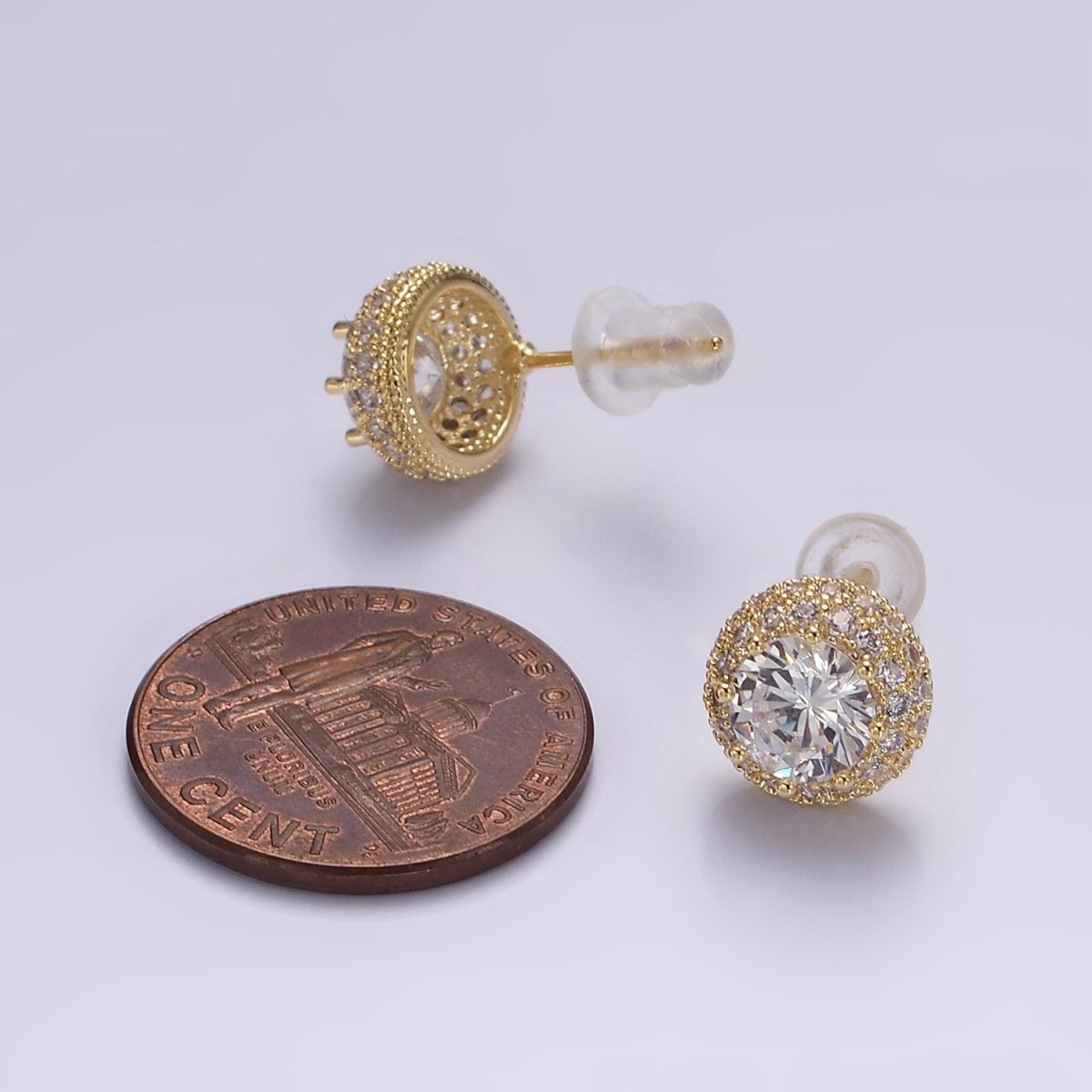 14K Gold Filled Clear CZ Micro Paved Round Stud Earrings in Gold & Silver | V316 V317 - DLUXCA