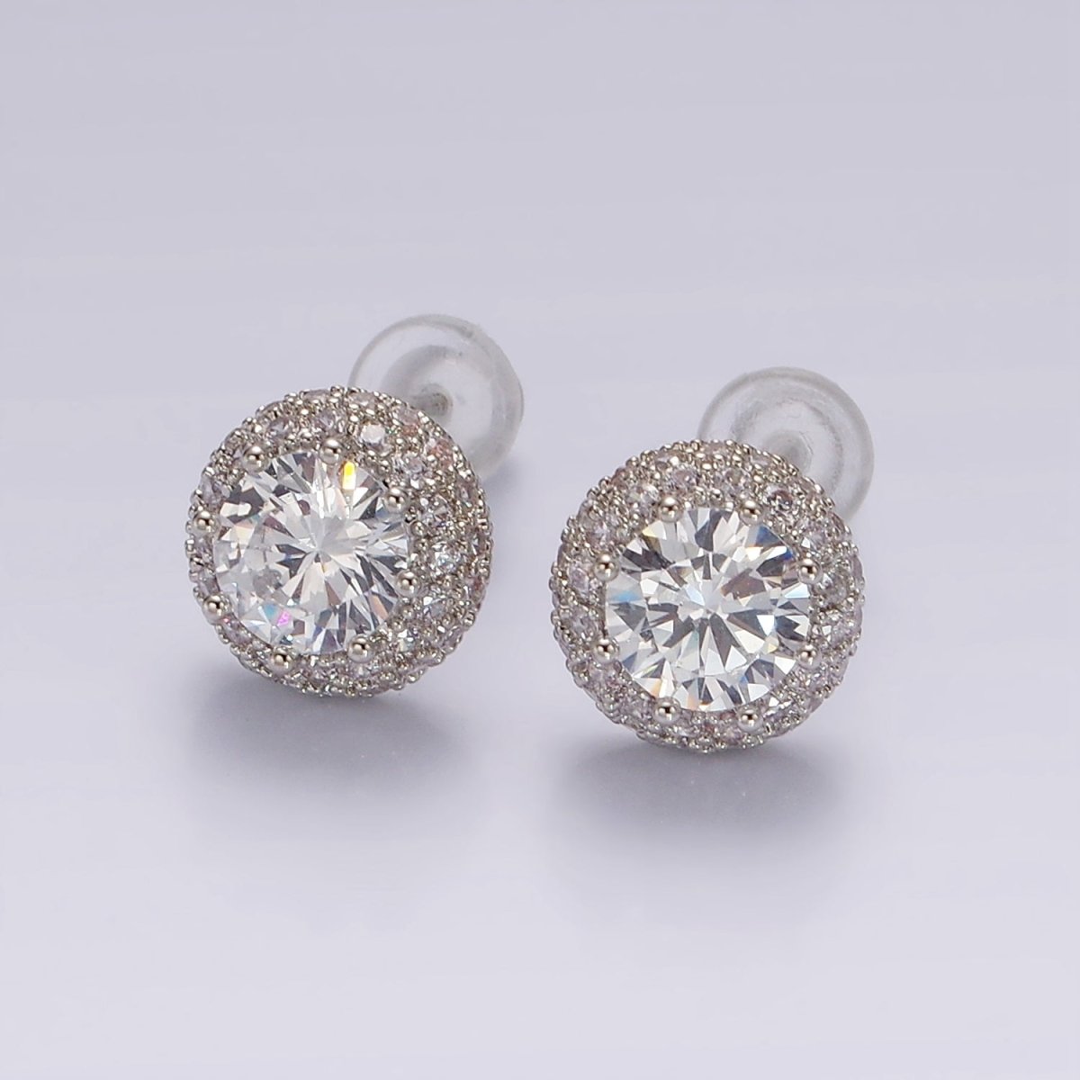 14K Gold Filled Clear CZ Micro Paved Round Stud Earrings in Gold & Silver | V316 V317 - DLUXCA