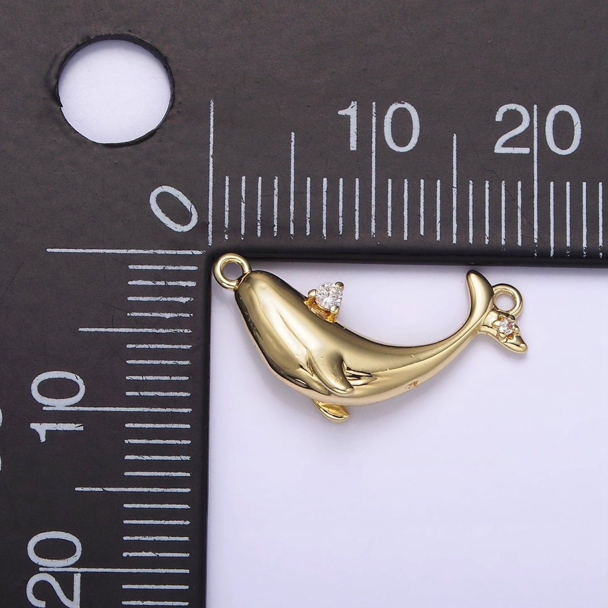 14K Gold Filled Clear CZ Micro Paved Whale Sea Animal Curved Connector | G-075 - DLUXCA